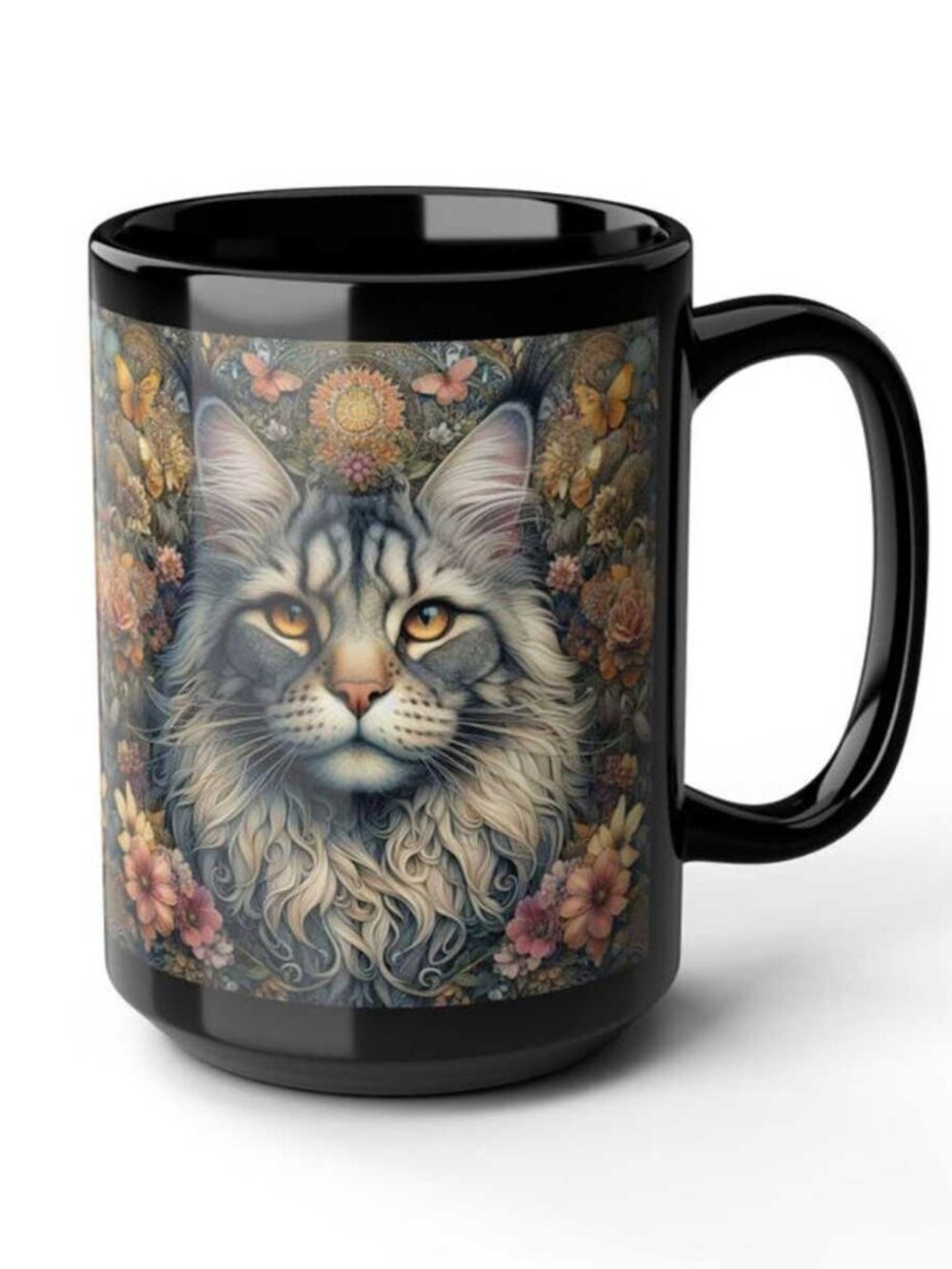 Maine Coon Cat Mug Morris Inspired Black Coffee Mug